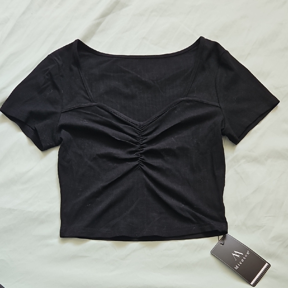 Micoson Black Ruched Crop Top, Size S